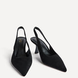 Featured Black Faux Suede Court Heels