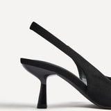 Featured Black Faux Suede Court Heels