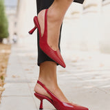 Featured Red Faux Leather Court Heels