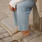 Invested Beige Faux Suede Mule Loafers