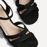 Flair Black Faux Suede Crossover Heeled Sandals