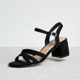 Flair Black Faux Suede Crossover Heeled Sandals