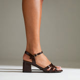 Flair Brown Faux Leather Crossover Heeled Sandals