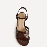 Flair Brown Faux Leather Crossover Heeled Sandals