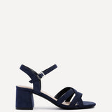 Flair Navy Faux Suede Crossover Heeled Sandals