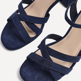 Flair Navy Faux Suede Crossover Heeled Sandals