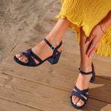 Flair Navy Faux Suede Crossover Heeled Sandals