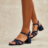 Flair Navy Faux Suede Crossover Heeled Sandals