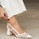 Florence White Woven Court Heels