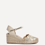 Florentina Gold Floral Embroidered Wedges