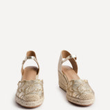 Florentina Gold Floral Embroidered Wedges