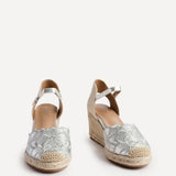 Florentina Silver Floral Embroidered Wedges