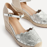 Florentina Silver Floral Embroidered Wedges