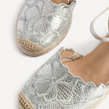 Florentina Silver Floral Embroidered Wedges