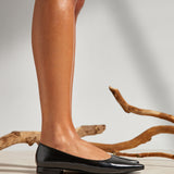 Focus Black Faux Leather Pointed Toe Ballet Flats