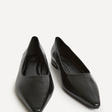 Focus Black Faux Leather Pointed Toe Ballet Flats