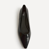 Focus Black Faux Leather Pointed Toe Ballet Flats