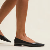 Focus Black Faux Leather Pointed Toe Ballet Flats