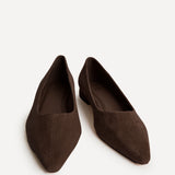 Focus Brown Faux Suede Pointed Toe Ballet Flats