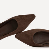 Focus Brown Faux Suede Pointed Toe Ballet Flats