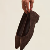Focus Brown Faux Suede Pointed Toe Ballet Flats