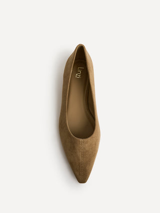 Focus Camel Faux Suede Pointed Toe Ballet Flats