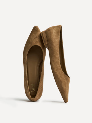 Focus Camel Faux Suede Pointed Toe Ballet Flats