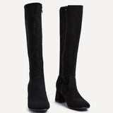 Frosty Black Faux Suede Long Boots