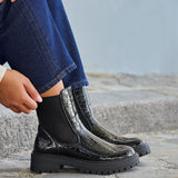 Landon Black Croc Patent Ankle Boots