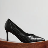 Gaia Black Faux Leather Mix Croc Court Heels
