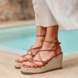 Gazed Tan Wedge Sandals