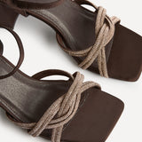 Gemini Brown Diamante Heeled Sandals