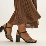 Gemini Brown Diamante Heeled Sandals