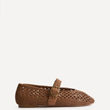 Genova Tan Handwoven Mary Jane Flats