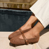 Genova Tan Handwoven Mary Jane Flats