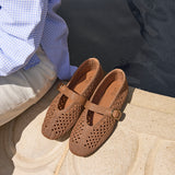 Genova Tan Handwoven Mary Jane Flats