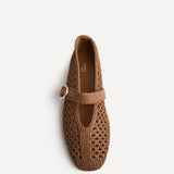 Genova Tan Handwoven Mary Jane Flats