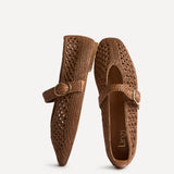 Genova Tan Handwoven Mary Jane Flats