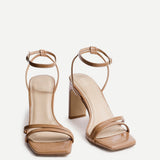 Gesture Tan Faux Leather Heeled Sandals