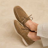 Gianni Mens Tan Suede Leather Boat Shoes