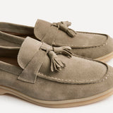 Giorgio Mens Taupe Suede Leather Tassel Loafers