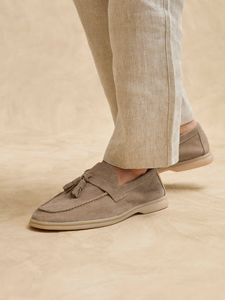 Giorgio Mens Taupe Suede Leather Tassel Loafers