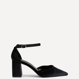 Glam Black Velvet Block Court Heels