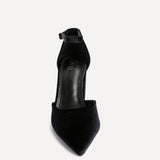 Glam Black Velvet Block Court Heels