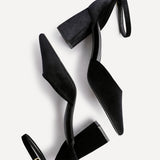 Glam Black Velvet Block Court Heels