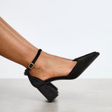 Glam Black Velvet Block Court Heels