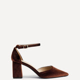 Glam Brown Velvet Block Court Heels