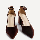 Glam Brown Velvet Block Court Heels