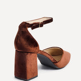 Glam Brown Velvet Block Court Heels