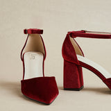 Glam Burgundy Velvet Block Court Heels